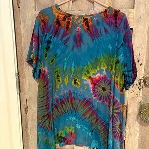 Colorful Tie-Dye Women's short sleeve xl rayon soft top from Thailand